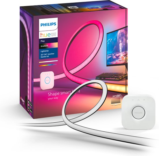 Philips Hue Play gradient lightstrip pour PC, Eclairage intelligent par bande, Bluetooth/Zigbee, Noir, Silicone, Variable, 2200 K