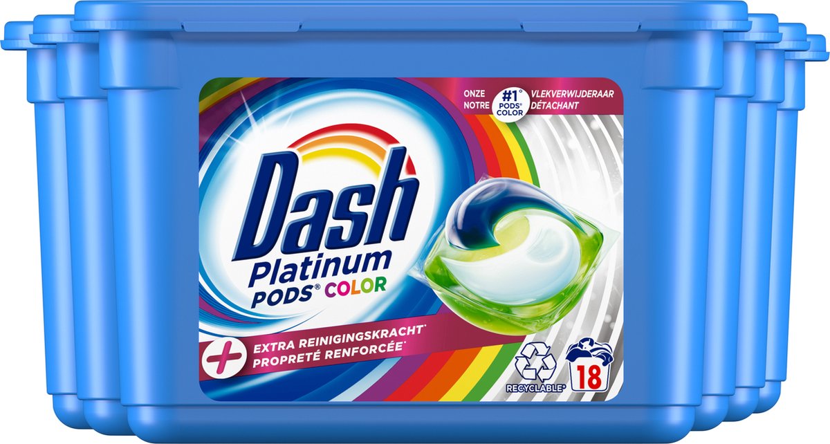 Dash Platinum Pods Wascapsules - Kleur - Extra Reinigingskracht - Voordeelverpakking 6 x 18 Wasbeurten