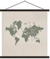 Affiche scolaire - Wereldkaart - Éléphant - Grijs - 90x90 cm - Lattes noires