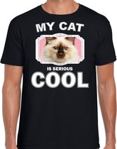 Rag doll katten t-shirt my cat is serious cool zwart - heren - katten / poezen liefhebber cadeau shirt M