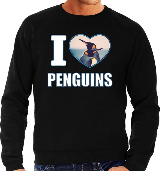 I love penguins trui met dieren foto van een pinguin zwart voor heren - cadeau sweater pinguins liefhebber S