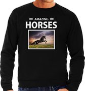 Dieren foto sweater Zwart paard - zwart - heren - amazing horses - cadeau trui Zwarte paarden liefhebber XXL