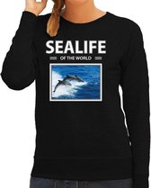 Dieren foto sweater Dolfijn - zwart - dames - sealife of the world - cadeau trui Dolfijnen liefhebber XXL