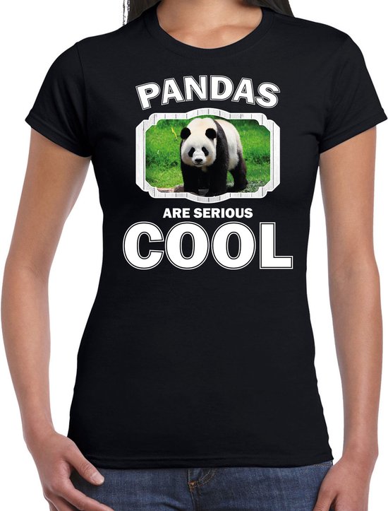 Dieren pandaberen t-shirt zwart dames - pandas are serious cool shirt - cadeau t-shirt grote panda/ pandaberen liefhebber S