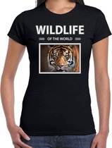 Dieren foto t-shirt tijger - zwart - dames - wildlife of the world - cadeau shirt tijgers liefhebber L