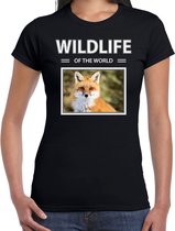 Dieren foto t-shirt Vos - zwart - dames - wildlife of the world - cadeau shirt vossen liefhebber XXL