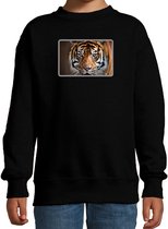 Dieren sweater met tijgers foto - zwart - voor kinderen - natuur / tijger cadeau trui - sweat shirt / kleding 170/176