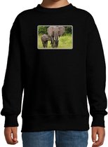 Dieren sweater olifanten foto - zwart - kinderen - Afrikaanse dieren/ olifant cadeau trui - kleding / sweat shirt 122/128