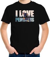 Tekst shirt I love penguins met dieren foto van een pinguin zwart voor kinderen - cadeau t-shirt pinguins liefhebber - kinderkleding / kleding 110/116