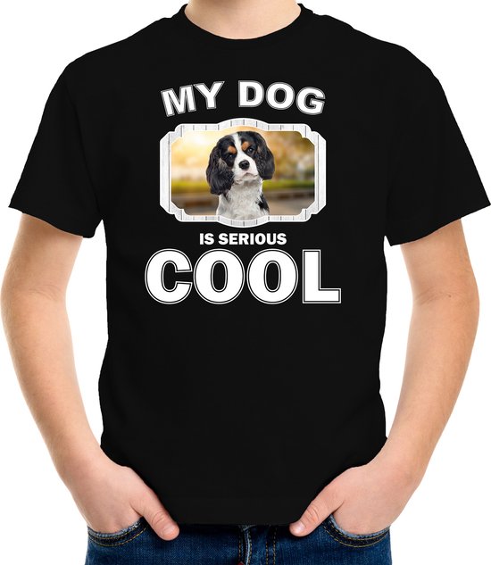 Spaniel honden t-shirt my dog is serious cool zwart - kinderen - Spaniels liefhebber cadeau shirt - kinderkleding / kleding 110/116