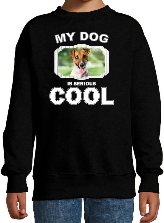 Jack russel honden trui / sweater my dog is serious cool zwart - kinderen - Jack russel terriers liefhebber cadeau sweaters - kinderkleding / kleding 110/116
