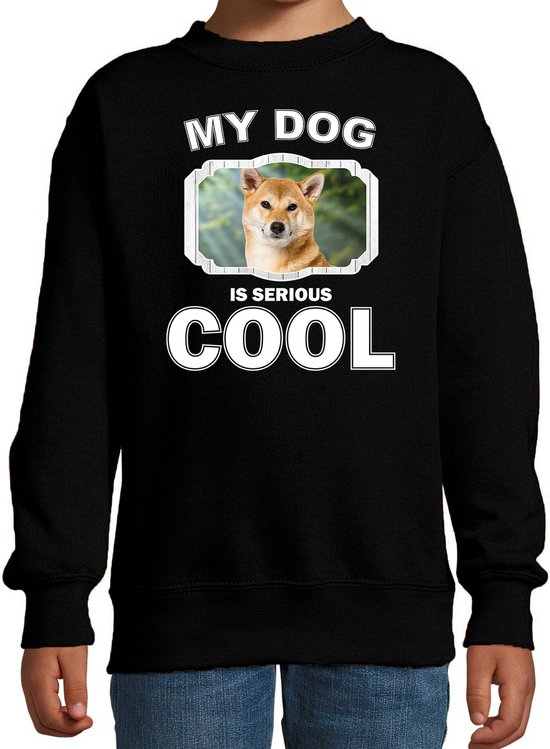 Shiba inu honden trui / sweater my dog is serious cool zwart - kinderen - Shiba inu liefhebber cadeau sweaters - kinderkleding / kleding 134/146