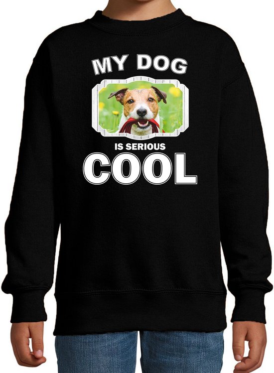 Jack russel honden trui / sweater my dog is serious cool zwart - kinderen - Jack russel terriers liefhebber cadeau sweaters - kinderkleding / kleding 170/176