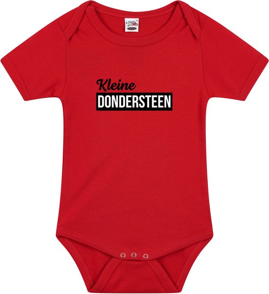 Foto: Kleine dondersteen tekst baby rompertje rood jongens en meisjes kraamcadeau babykleding 56