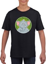 Kinder t-shirt zwart met vrolijke olifant print - olifanten shirt - kinderkleding / kleding 122/128