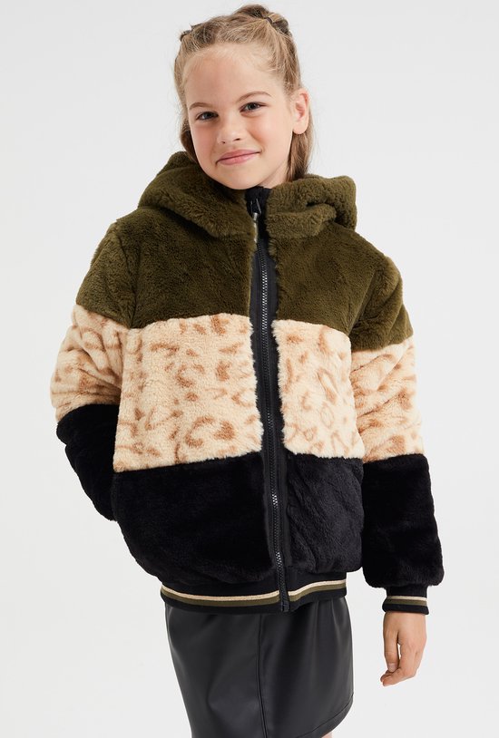 WE Fashion Meisjes reversible jas met capuchon en imitatiebont Maat 146 152 bol