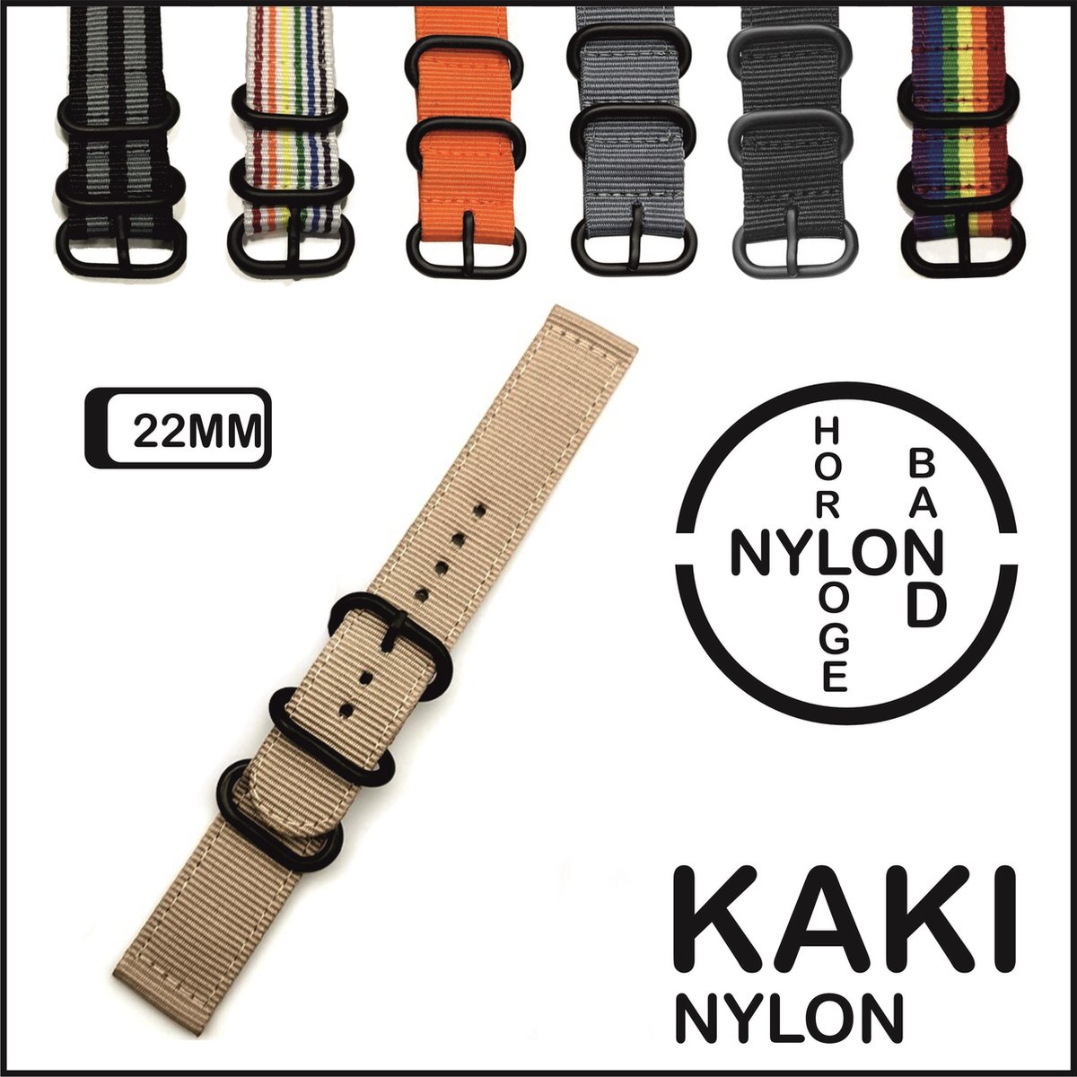 22mm Horlogeband Kaki - Vintage Strap James Bond Créme bruin - Nato Strap collectie - Horlogebanden - 22 mm bandbreedte voor oa. Seiko Rolex Omega Casio en Citizen - Pushpin Quick release