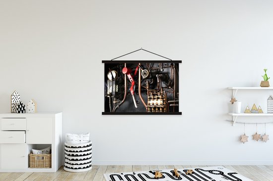 Détails affiche école locomotive à vapeur lattes plates noir 150x100 cm - Tirage photo sur affiche textielposter (décoration murale salon / chambre)