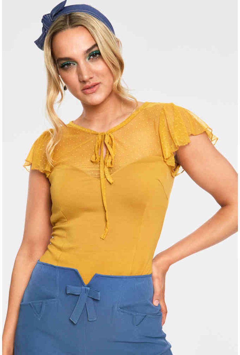 Voodoo Vixen - Samantha Mustard Mesh Top - XS - Geel