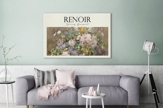 Canvas - Canvas schilderij - Bloemen boeket - Bloemen - Vaas - Delftsblauw - Renoir - Canvas schildersdoek - Oude meesters - 140x90 cm