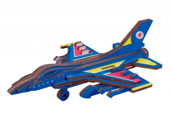De Bouwplaats Straaljager F-16 Bouwpakket - Hout - Eenvoudig - 23 onderdelen