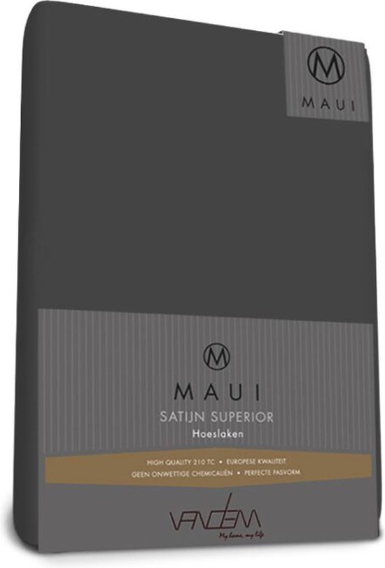 Maui - Van Dem - satijn Topper hoeslaken de luxe 160 x 210 cm antra