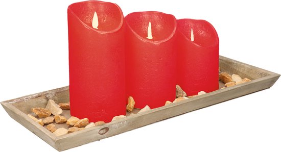 Dienblad met steentjes en LED kaarsen - rood - L39 x B15 cm