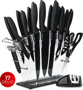 Ensemble de couteaux AyeKitchen avec bloc - 17 pièces - Couteaux de cuisine de cuisine avec couteau de chef - Aiguiseur de couteaux et ciseaux de cuisine - Revêtement antiadhésif - Zwart