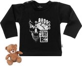 Baby t shirt met Rock and Roll Print - zwart - lange mouw - maat 86/92