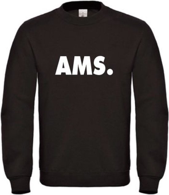 Sweater zwart XXL AMS - wit - soBAD. | Amsterdam | Unisex | Sweater heren | Sweater Dames