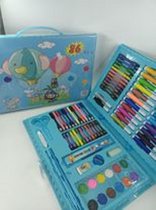 Tekendoos - 86 Delige Art Set voor kinderen - potloden,verf, wasco,...  Blauw -luchtbalon