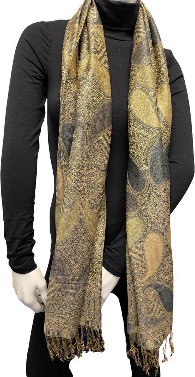 Dames Sjaal- Pashmina Sjaal- Fashion Sjaal Omslagdoek 213/4- Groen met Zwart Details