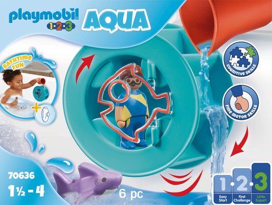 PLAYMOBIL 1.2.3 Aqua Roue aquatique avec bébé requin - 70636 | bol.com