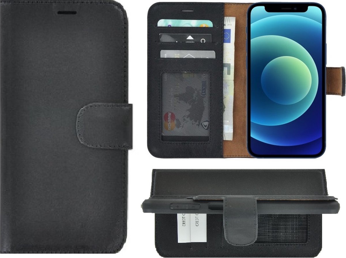 MoDo hoesje Geschikt voor iPhone 14 Plus - Leer Book Case - Zwart