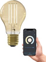 Bol.com Calex Slimme Lamp - Wifi LED Filament Verlichting - E27 - SmartLichtbron Goud- Dimbaar - Warm Wit licht - 7W aanbieding