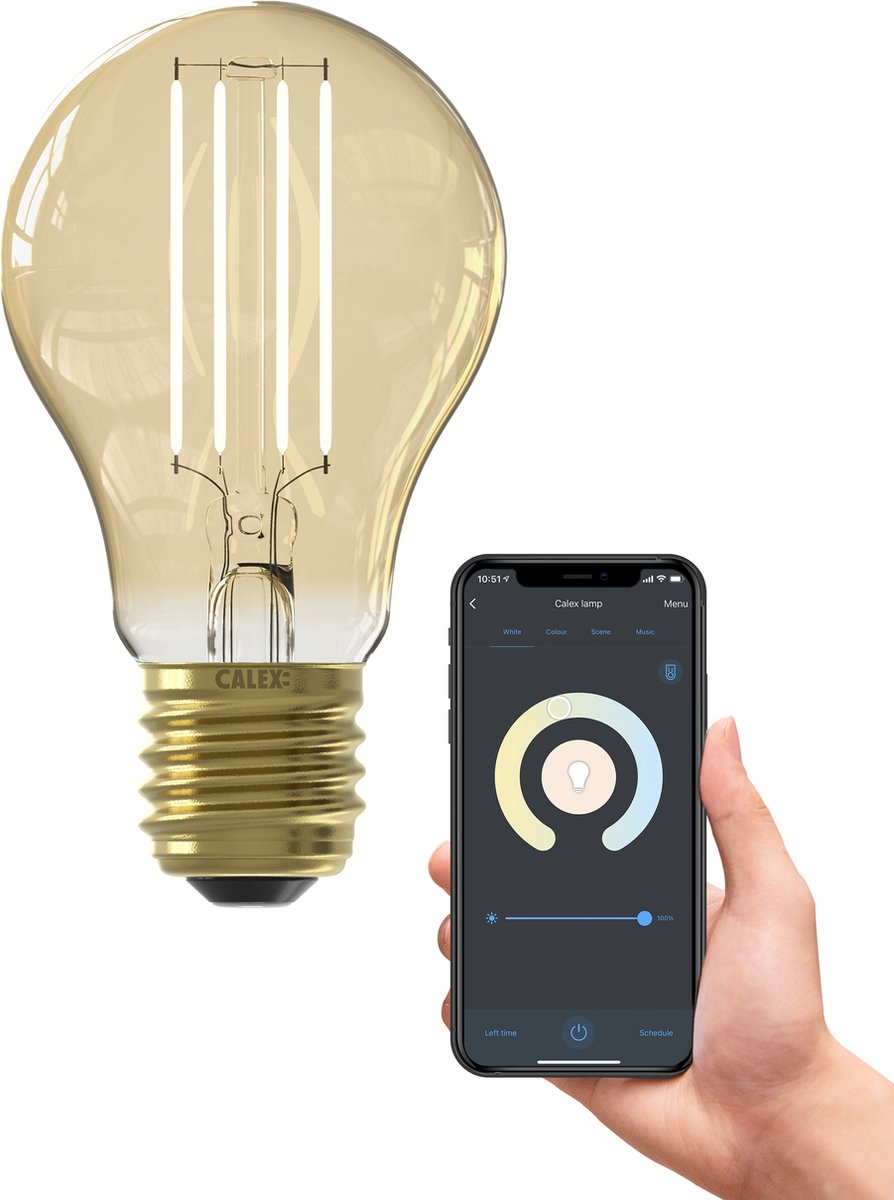 Bol.com Calex Slimme Lamp - Wifi LED Filament Verlichting - E27 - Smart Bulb Goud- Dimbaar - Warm Wit licht - 7W aanbieding