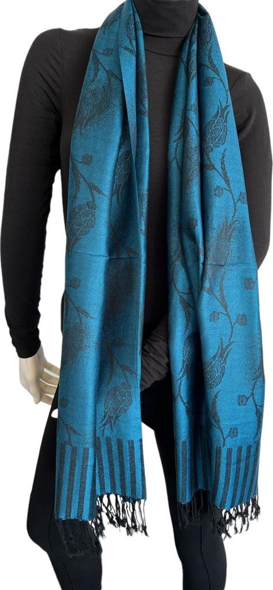 Sjaals- Dames Pashmina Sjaal met Tulp patronen- Fijn geweven omslagdoek 215/5- Blauw