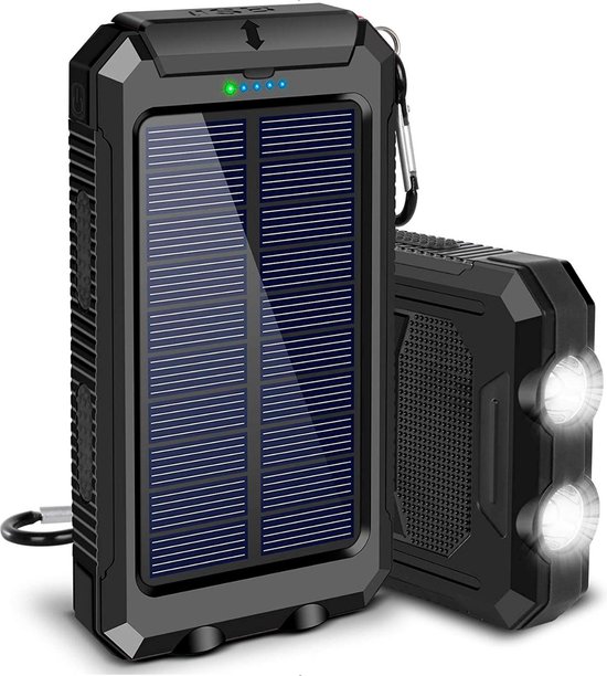 Homèlle solar powerbank 20. 000mah - solar charger - iphone & samsung - zonne-energie - 2x usb - micro usb - wireless charger - zwart