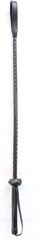 Zwarte gevlochten zweep van 71 cm met handvat en lus.