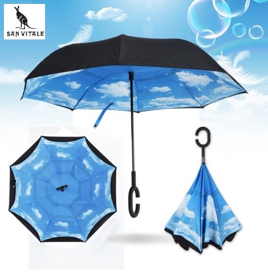 San Vitale® - Unieke reversible Windproof Paraplu - Blauw