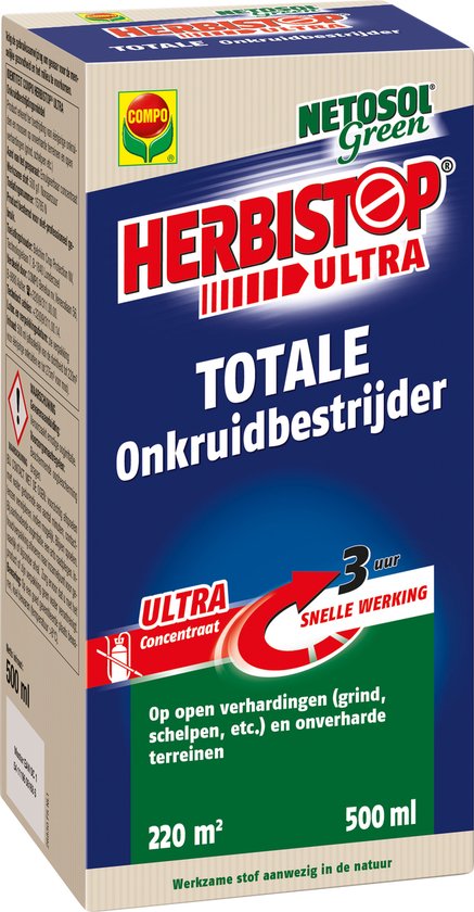 Foto: Herbistop ultra alle oppervlakken ultra geconcentreerde onkruidbestijder ook tegen mos snelle werking 3 uur doosje 500 ml 220 m 