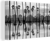 Canvas Schilderij Silhouet van palmbomen in Hawaii - zwart wit - 30x20 cm - Wanddecoratie