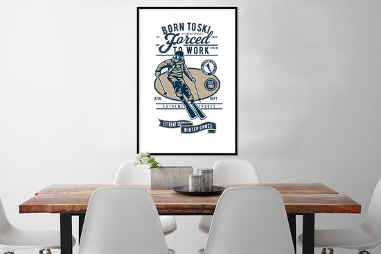 Cadre photo avec affiche - Ski - Sport - Wit - Vintage - 60x90 cm - Cadre pour affiche