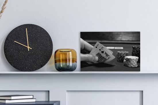 Tableau sur toile Vue rapprochée du poker - noir et blanc - 30x20 cm - Décoration murale