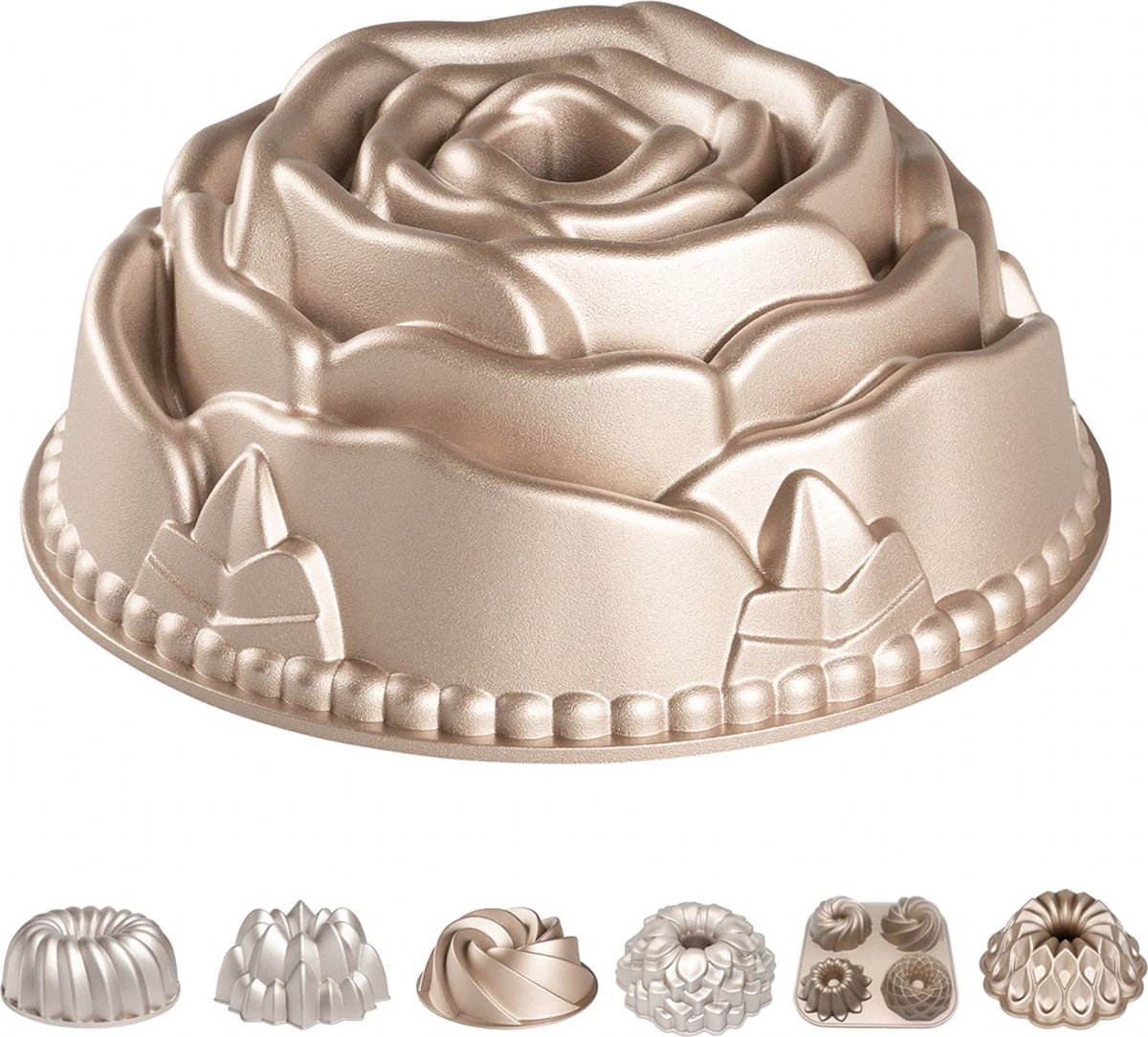 Erreke Cakevorm, Non Stick en zeer Duurzaam Gegoten Aluminium, Rose Goud Gebakvorm, 24cm Diameter Taartvorm, 2 Liter Inhoud, Cake Vorm (Rose)