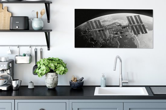 Canvas schilderij 80x40 cm - Wanddecoratie Satelliet - Aarde - Illustratie - Muurdecoratie woonkamer - Slaapkamer decoratie - Kamer accessoires - Schilderijen op canvas