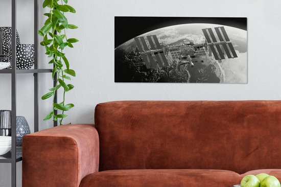 Canvas schilderij 80x40 cm - Wanddecoratie Satelliet - Aarde - Illustratie - Muurdecoratie woonkamer - Slaapkamer decoratie - Kamer accessoires - Schilderijen op canvas