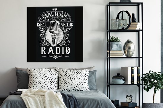 Toile Peinture Micro - Radio - Rétro - Illustration - 90x90 cm - Décoration murale - Cadeau Vaderdag - Cadeau - Cadeau pour Lui - Astuce - Homme