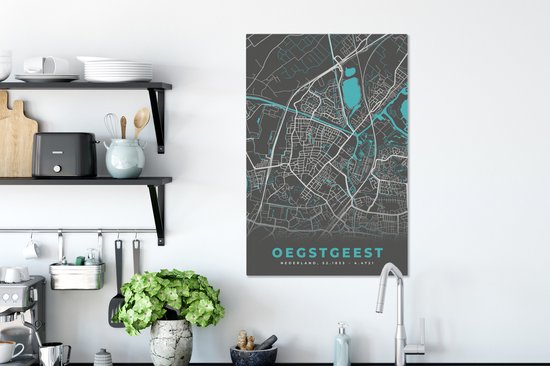 Tableau sur toile Oegstgeest - Carte - Plan d'étage - Plan de la ville - 60x90 cm - Décoration murale