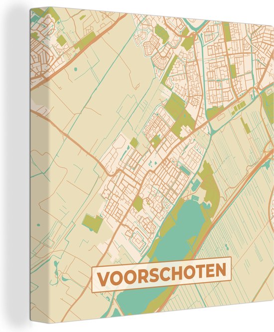Canvas Schilderij Voorschoten - Stadskaart - Plattegrond - Vintage - Kaart - 20x20 cm - Wanddecoratie